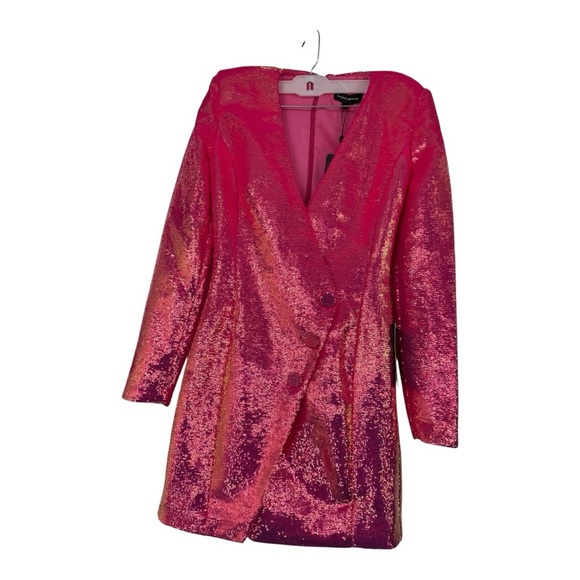 Nadine Merabi Bailey Deep Plunge Sequin Mini Blazer Dress Hot Pink NWT - Picture 6 of 12